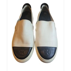 Tory Burch White and Black Loafers Slip-Ons